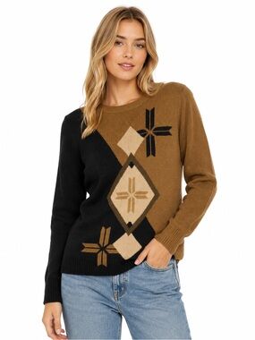 Colorblock Diamond-Print Crewneck Sweater